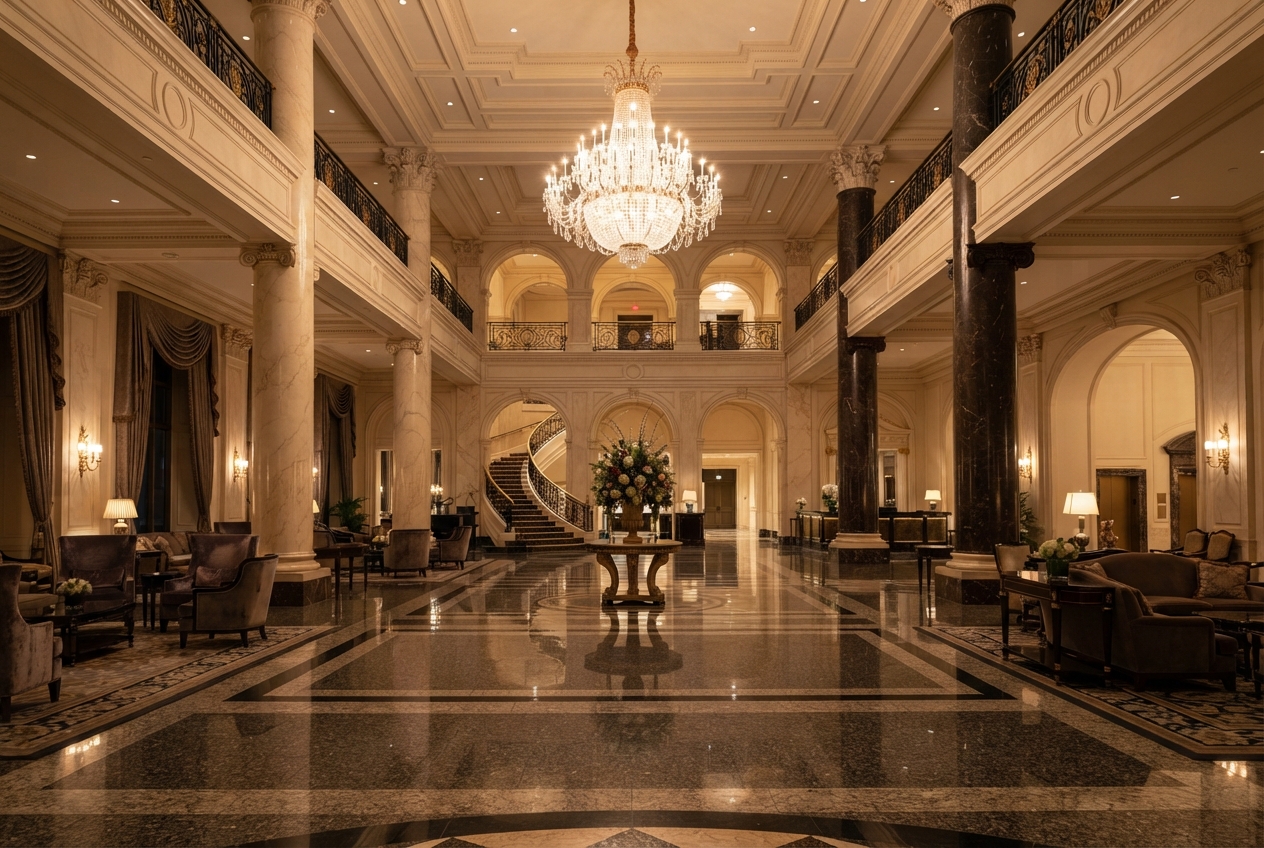 Hotel Lobby: Statement granite cladding